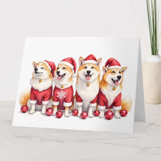 Akita Christmas Dress Santa Hat カード (正面)