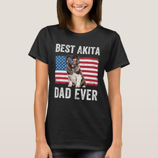 Akita Dad American Flag American Akita Dog  Owner Tシャツ (正面)