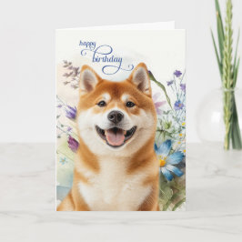 Akita Dog Birthday Wishes Wildflower Garden カード