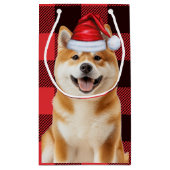 Akita Dog Holiday Red Buffalo Plaid Christmas スモールペーパーバッグ (裏面)