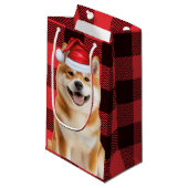 Akita Dog Holiday Red Buffalo Plaid Christmas スモールペーパーバッグ (正面アングル)