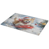 Akita Dog in Sledge Let it Snow Christmas カッティングボード (角)