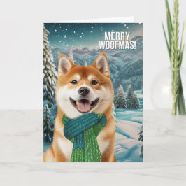 Akita Dog in Winter Scarf Merry Woofmas シーズンカード