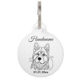 Akita Dog Line Art Personalized Tag ペット ネームタグ