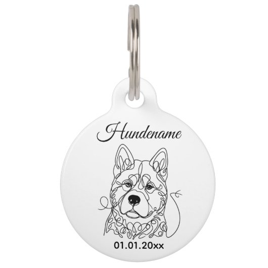 Akita Dog Line Art Personalized Tag ペット ネームタグ (正面)