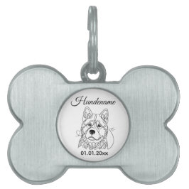 Akita Dog Minimalist Line Art Personalized Tag ペットネームタグ