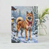 Akita Dog Serene Japanese Winter Christmas シーズンカード (スタンド正面)