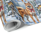 Akita Dog Serene Japanese Winter Christmas ラッピングペーパー (ロールコーナー)