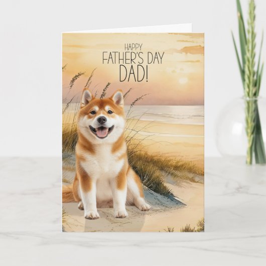 Akita Dog Sunset Beach Father's Day シーズンカード (正面)