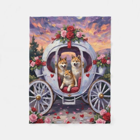 Akita Dog Valentine's Day フリースブランケット (正面)