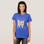 Akita dog with cute paw pattern Akita lnu T-shirt  Tシャツ (正面フル)