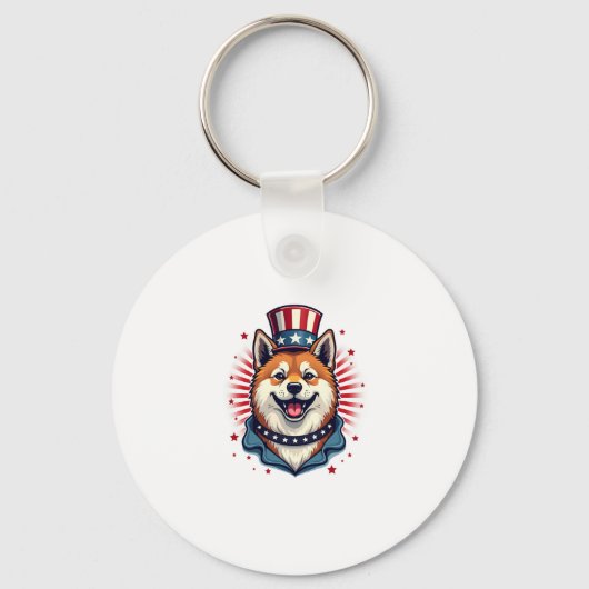Akita dog with independence day  キーホルダー (正面)