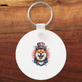 Akita dog with independence day  キーホルダー (正面)