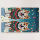 Akita Dogs Christmas Snow Holiday ジグソーパズル (横)