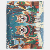 Akita Dogs Christmas Snow Holiday フリースブランケット (正面)