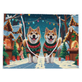 Akita Dogs Christmas Snow Holiday ラージペーパーバッグ (裏面)