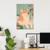 Akita Inu Bathroom Print Funny Dog in Bathtub ポスター (ホームオフィス)