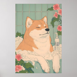 Akita Inu Bathroom Print Funny Dog in Bathtub in ポスター