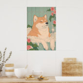 Akita Inu Bathroom Print Funny Dog in Bathtub in ポスター (キッチン)