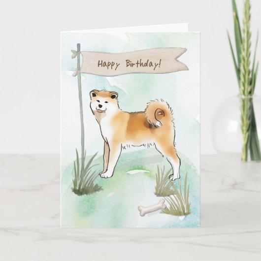 Akita Inu Breed Dog Under Birthday Sign カード (正面)