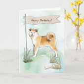 Akita Inu Breed Dog Under Birthday Sign カード (黄色い花)