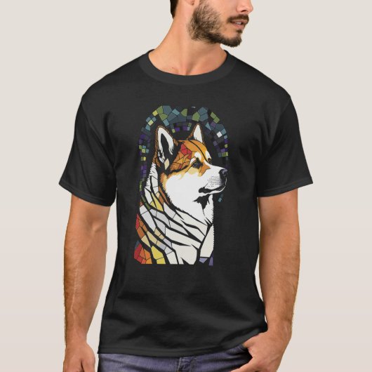 Akita Inu Colorful Stained Glass Pop Tシャツ (正面)