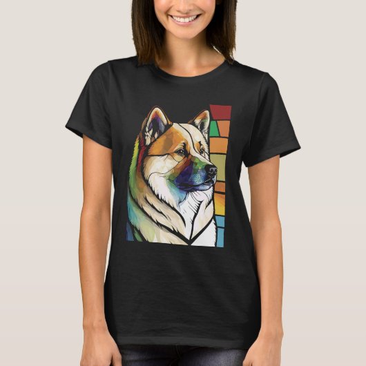 Akita Inu Colorful Stained Glass Pop Tシャツ (正面)
