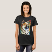 Akita Inu Colorful Stained Glass Pop Tシャツ (正面フル)
