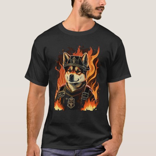 Akita Inu Fireman on Firefighter Akita Inu Tシャツ (正面)