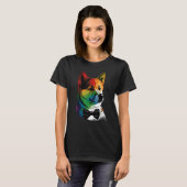 Akita Inu Gay Pride Dog LGBT Rainbow Flag on Akita Tシャツ (正面フル)