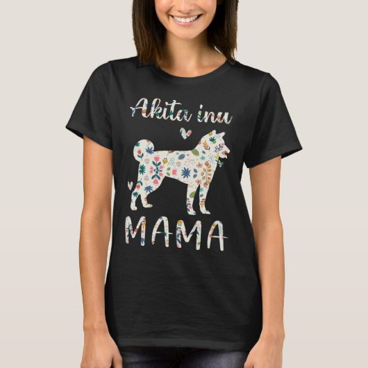 Akita Inu Mama Floral Dog Mom Love Tシャツ (正面)