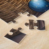 Akita Sitting by Fireplace with Christmas Lights ジグソーパズル (側面)