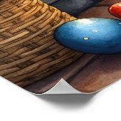 Akita Sitting by Fireplace with Christmas Lights ポスター (角)