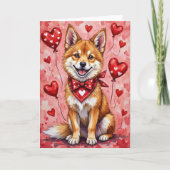 Akita Valentine’s Day Dog with Hearts Red カード (正面)