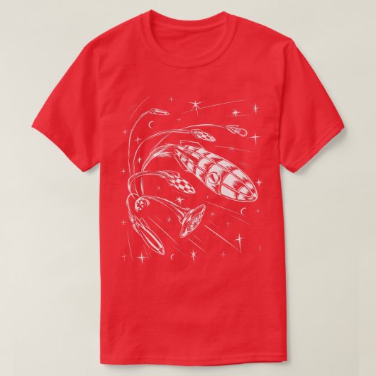 Aktionのおもしろい宇宙ロケット宇宙飛行士 Tシャツ (デザイン正面)