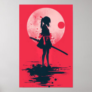 Akure Girl Samurai Cute 日本の Wall Artポスター ポスター