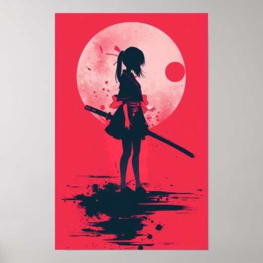 Akure Girl Samurai Cute 日本の Wall Artポスター ポスター (正面)
