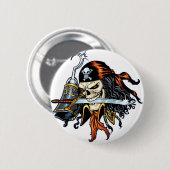 Alリオによる剣そしてホックを持つスカルの海賊 缶バッジ (正面&裏面)