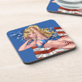 Alリオによる米国旗のビキニのピンナップの女の子 コースター (左側)