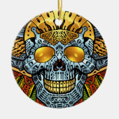 Alリオによる銃そして弾丸が付いているゴシック様式スカル セラミックオーナメント (正面)