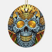 Alリオによる銃そして弾丸が付いているゴシック様式スカル セラミックオーナメント (左)