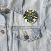 Alリオによる銃そして弾丸が付いているスカル 缶バッジ (インサイチュ)