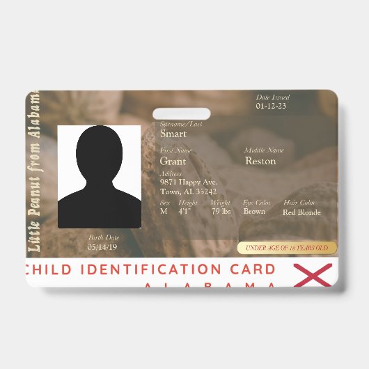 Alabama – 私の小さなピーナッツの子ID バッジ (Front)