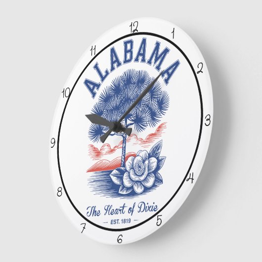 Alabama Heart Dixie  ラージ壁時計 (傾斜)
