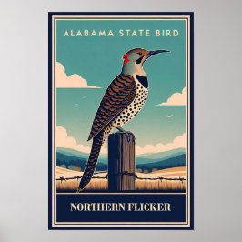 Alabama State Bird - Northern Flicker Vintage  ポスター