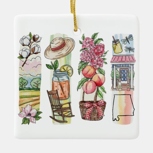 Alabama State Watercolor Christmas Ornament – Sout セラミックオーナメント (正面)