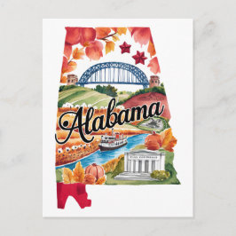 Alabama USA State Shaped Vintage Watercolor ポストカード