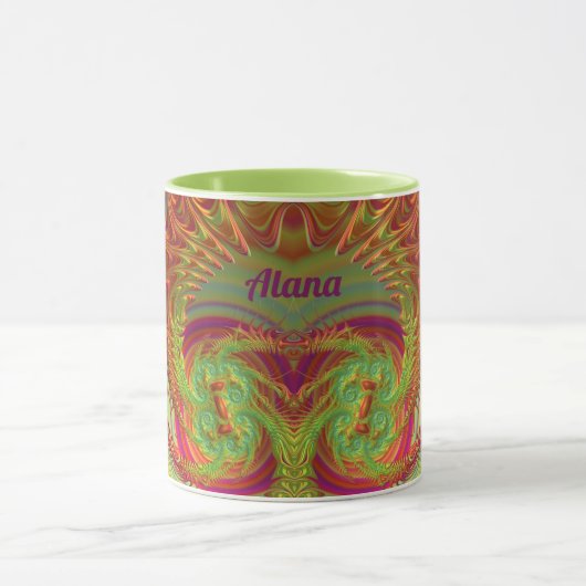 ALANA ~ ザニー3D ~ 鮮やかなオレンジ、黄色、紫 マグカップ (中央)
