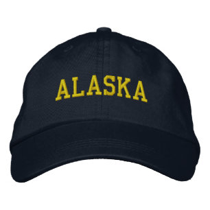 ALASKAイエロー金ゴールドオンネイビーブルー 刺繍入りキャップ