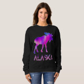 Alaska Day Moose Aurora Borealis At Night スウェットシャツ (正面フル)